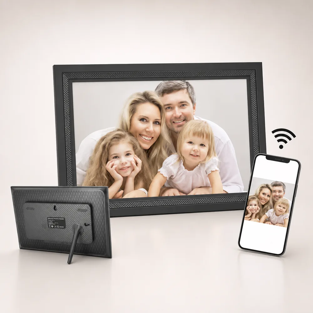 Ramă Foto Digitală WiFi 10,1” cu Frameo – NEGRU Păstrează Momentele Aproape, Oriunde Te-ai Afla